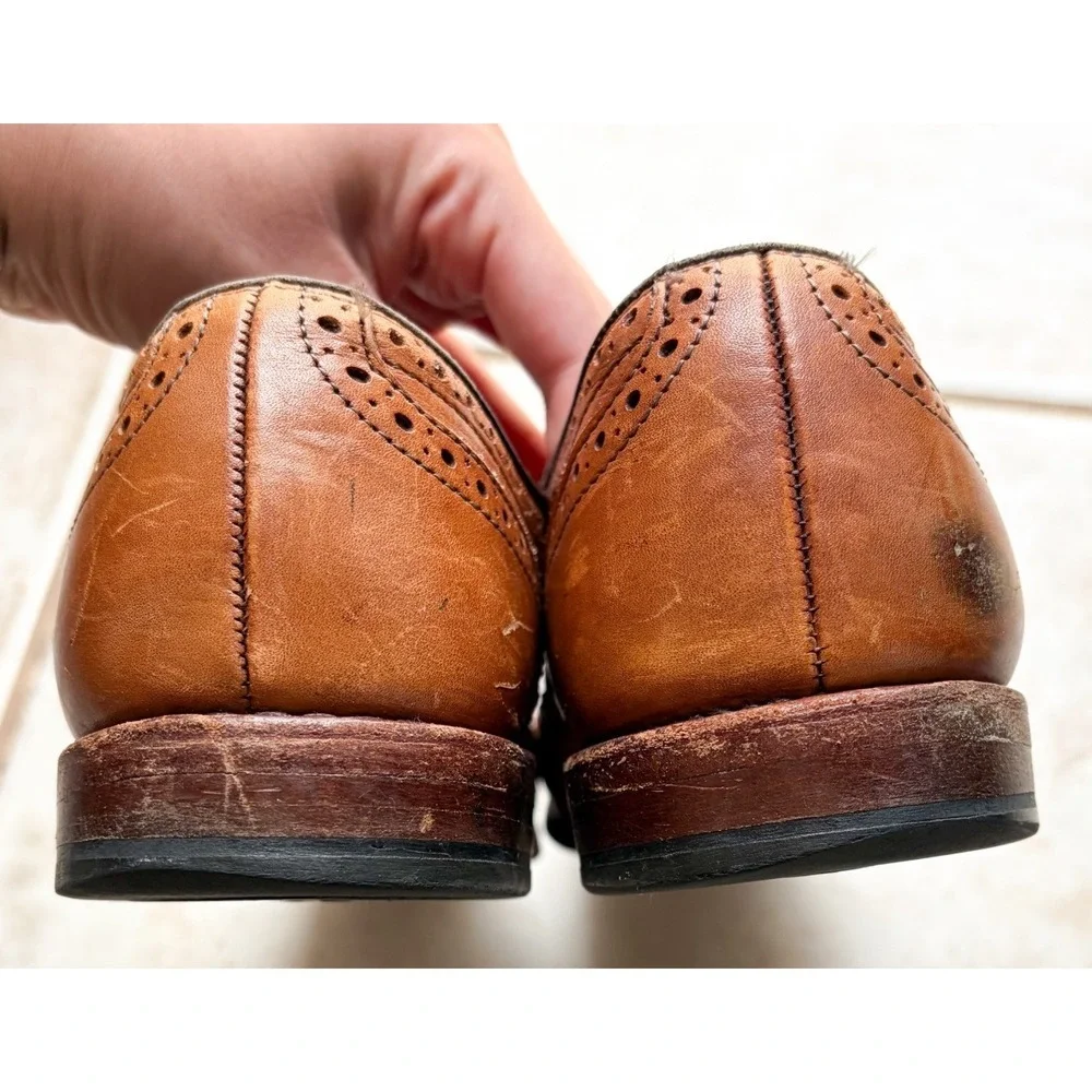 Allen Edmonds Stuttgart Shoes Mens 9 Brown Leather Wingtip Brogue Oxford - Picture 5 of 7